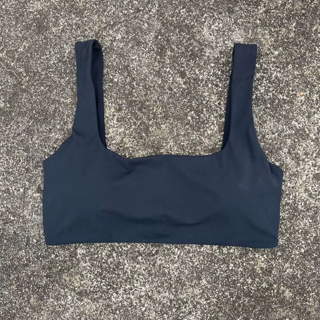 Solid Color Women Square Collar Hollow Back Shoulder Straps Fitness Sport Bra Top Comprehensive Training Gym Yoga Underwear Pad