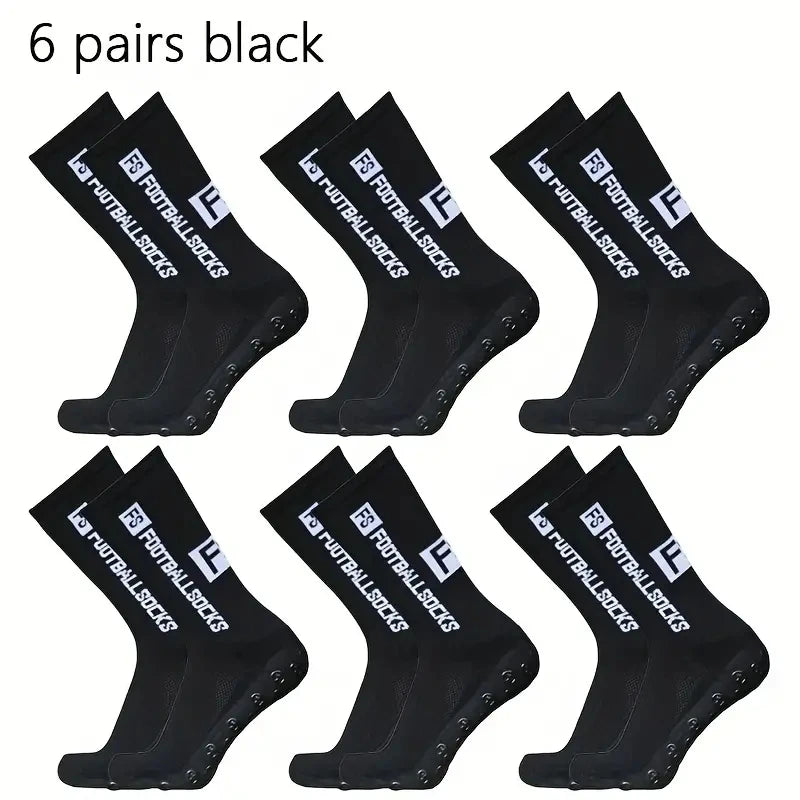 6 Pairs Breathable Football Socks Men Women Sports Socks Non-Slip Silicone Bottom Soccer Baseball Socks Outdoor Sport Yoga Socks