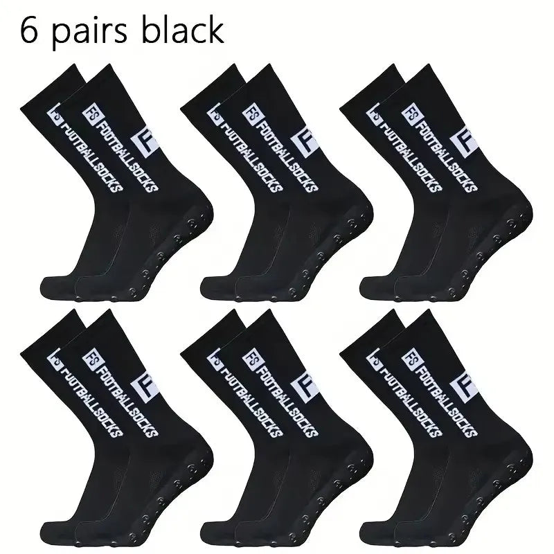 6 Pairs Breathable Football Socks Men Women Sports Socks Non-Slip Silicone Bottom Soccer Baseball Socks Outdoor Sport Yoga Socks