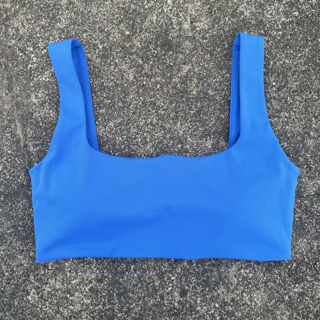 Solid Color Women Square Collar Hollow Back Shoulder Straps Fitness Sport Bra Top Comprehensive Training Gym Yoga Underwear Pad