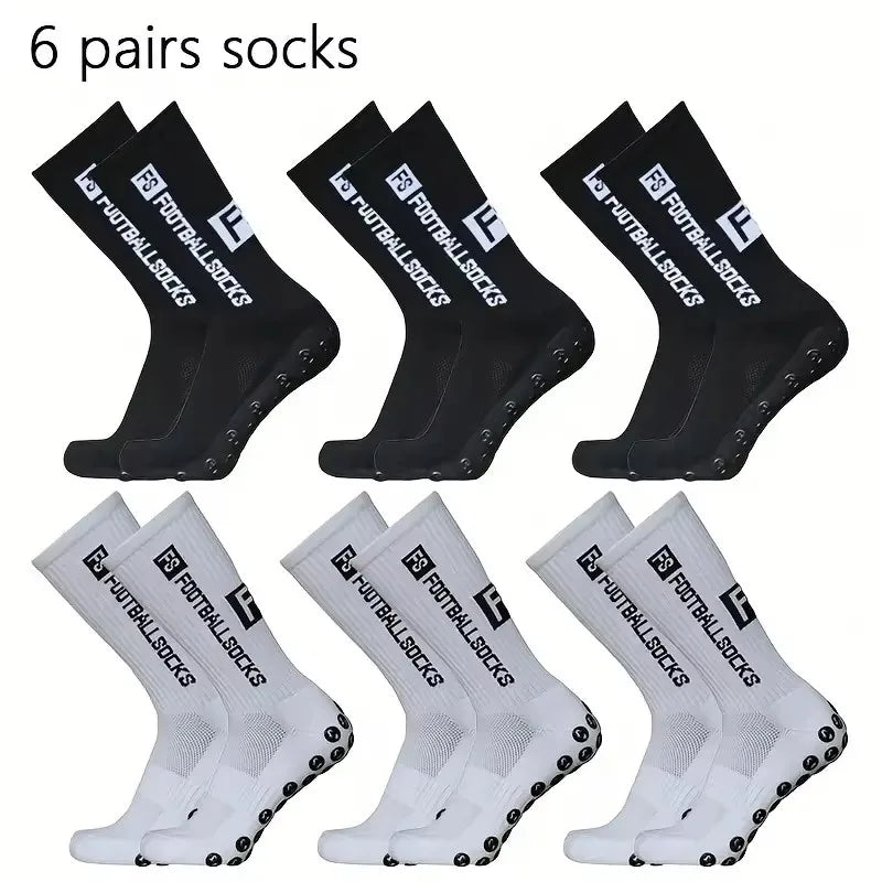 6 Pairs Breathable Football Socks Men Women Sports Socks Non-Slip Silicone Bottom Soccer Baseball Socks Outdoor Sport Yoga Socks